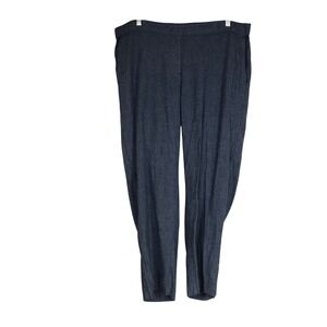 J Jill Linen Stretch Pants Blue Women's 1X Elastic Waist Cropped